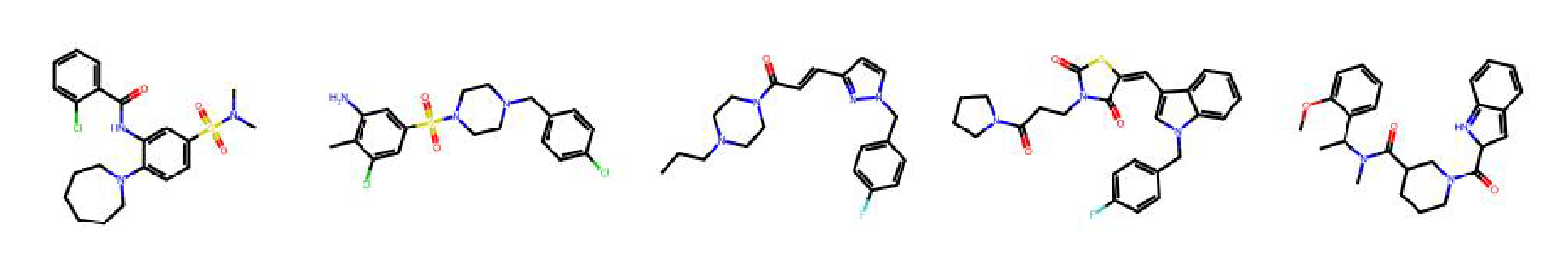 Molecules generated by ChemRLFormer by reward hacking the docking functions